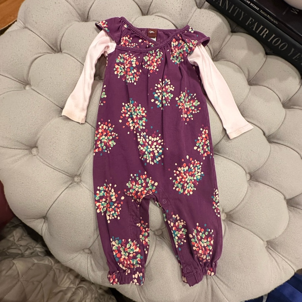 Tea Collection Purple Floral firework Kids One Piece romper, 6-12m
